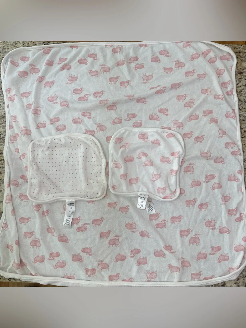 Carters 3-Piece Just One You Baby Bath Towel Washcloth Set Pink Sheep Lamb